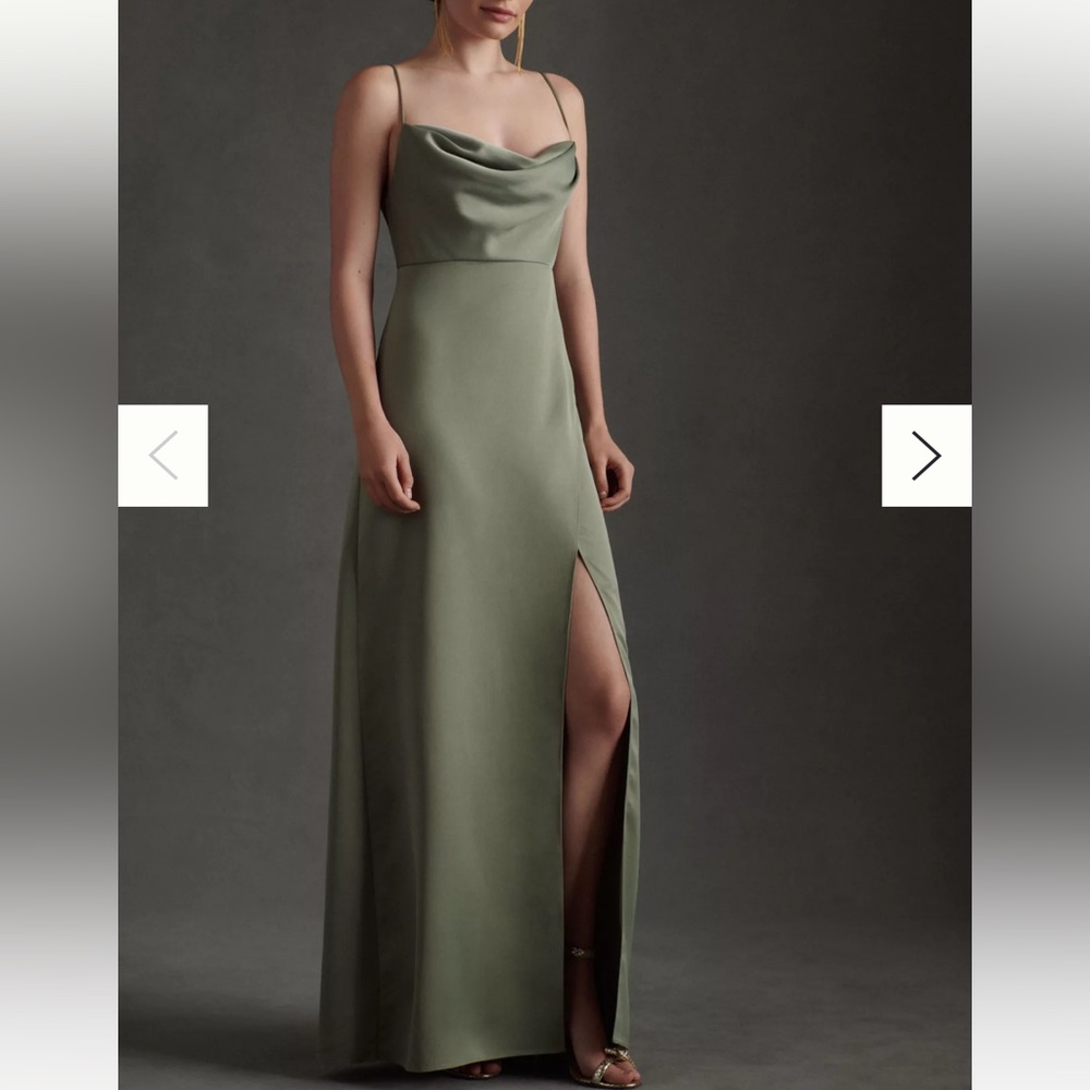 BHLDN Remy Cowl-Neck Faux-Wrap Satin Gown - Black